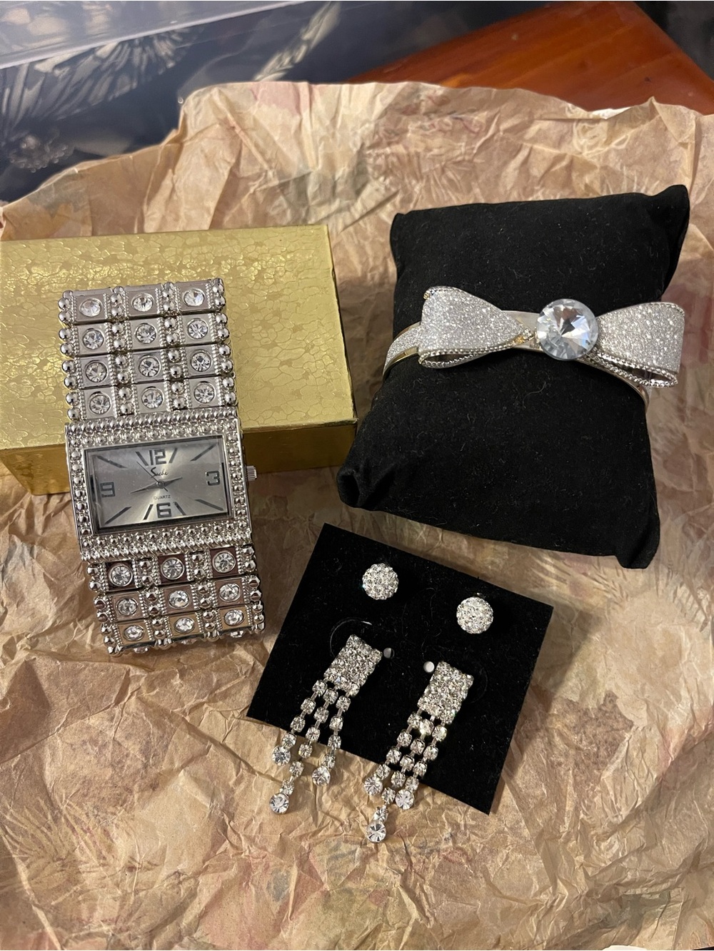 Silver Crystal Bracelet Watch and Earring Set - Sparkling Silver Accessories